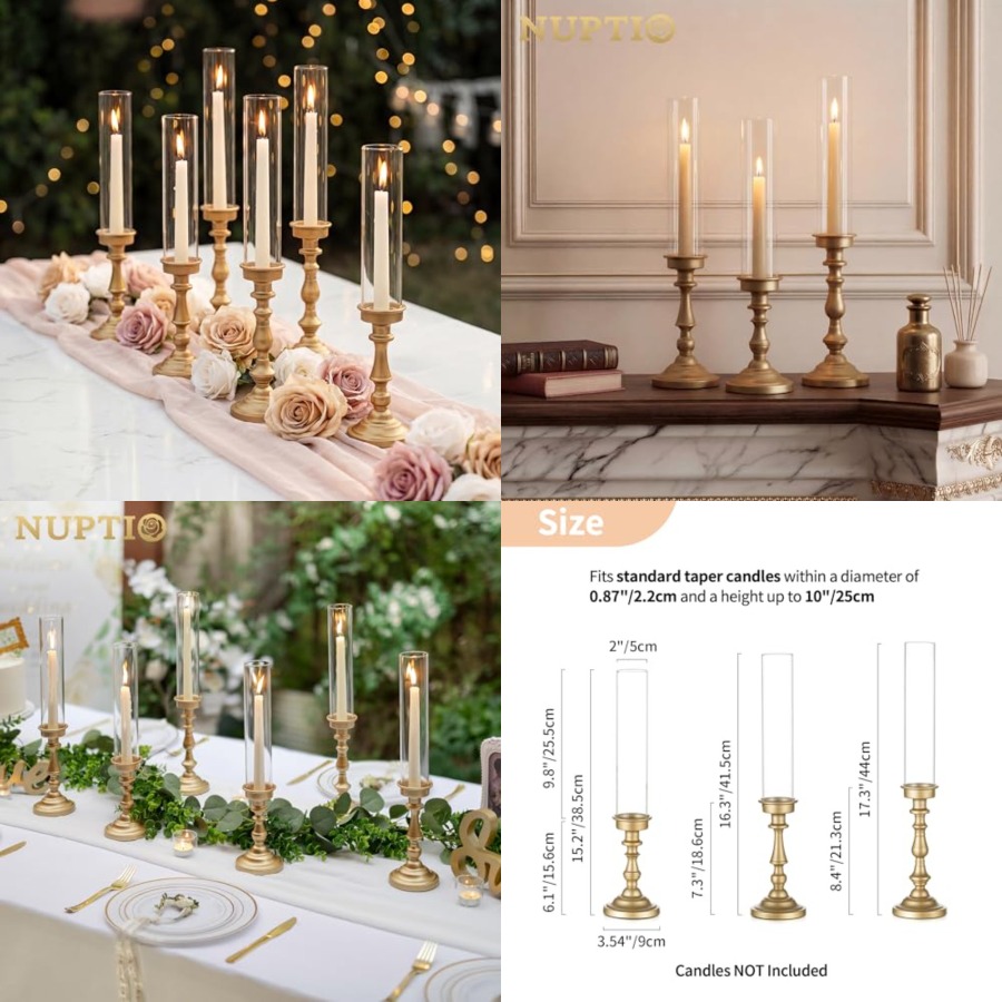 Holiday Candle Set - Gold Candlestick Holders Bulk: Set of