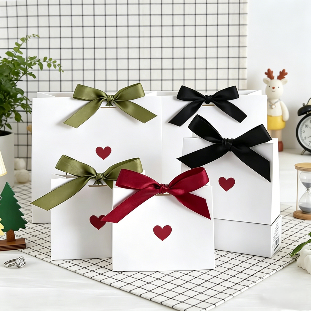 Ribbon Bow Gift - Cute Foldable Paper Jewelry Bags 11.5x4.5x10cm