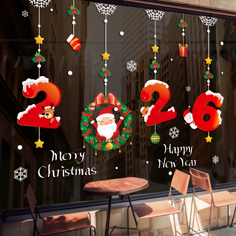 Snowflake Window Decal - 1Pcs 2026 Christmas Window Stickers Santa