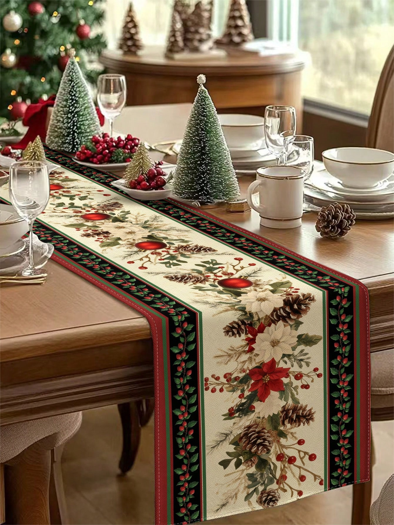 Christmas Table Runner - 1pc Festive Christmas Table Runner with