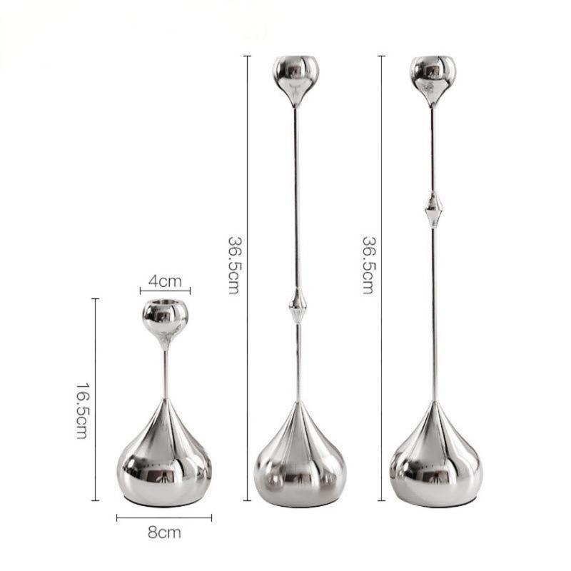 Holiday Candle Set - Silver Metal Candle Holder Set of
