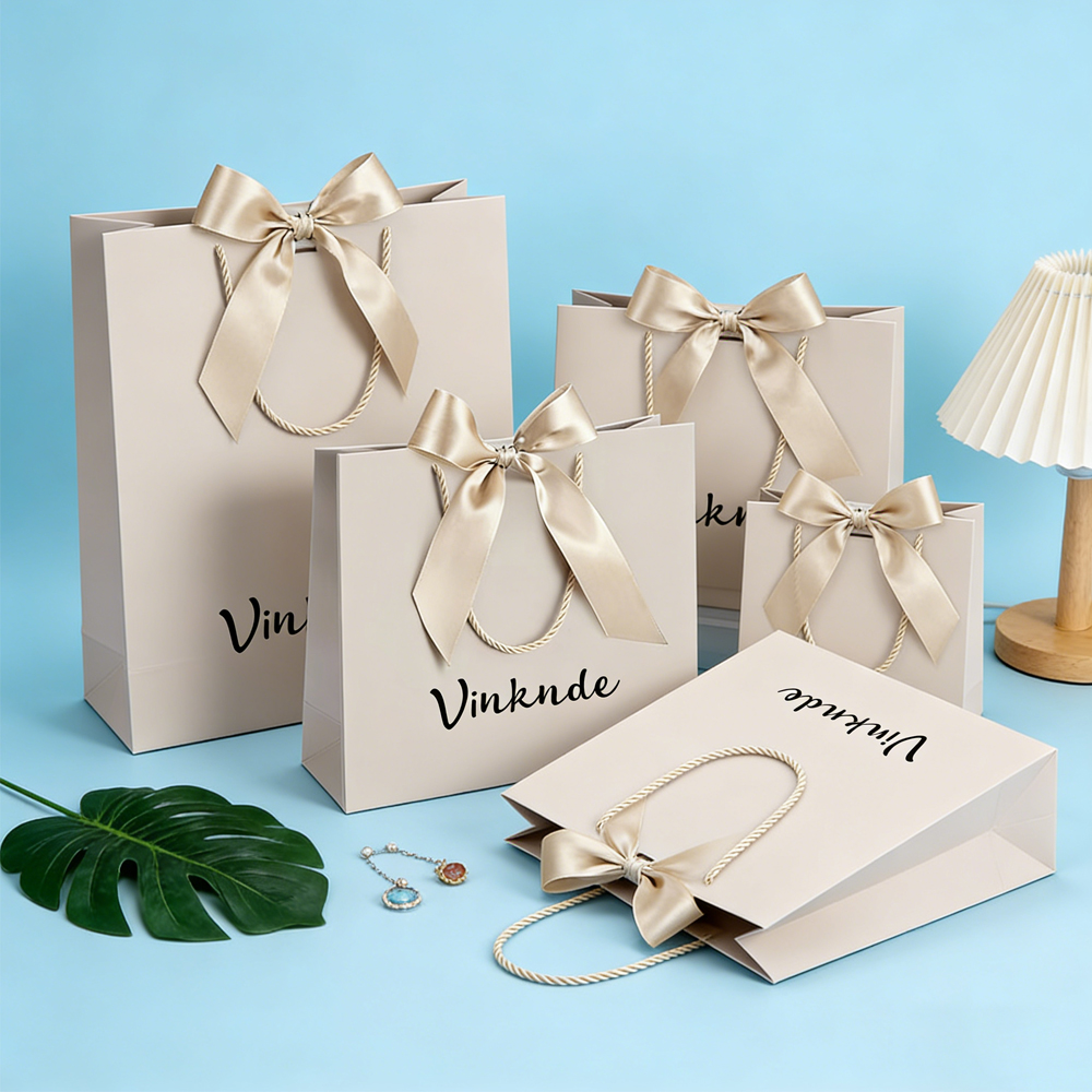 Ribbon Bow Gift - Custom Logo Gift Wrap Bag Champagne