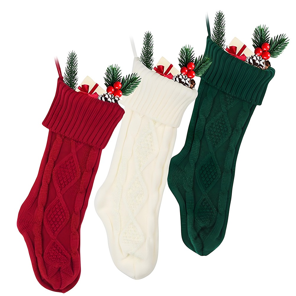 3Pcs 3 Colors Knitted Acrylic  - Christmas Stocking Hanging บทวิจารณ์และราคา