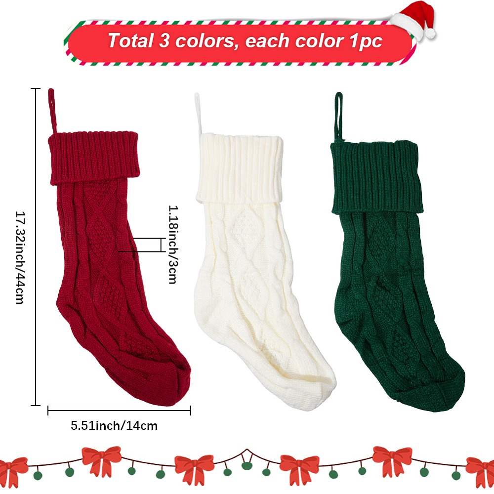 3Pcs 3 Colors Knitted Acrylic  - Christmas Stocking Hanging บทวิจารณ์และราคา