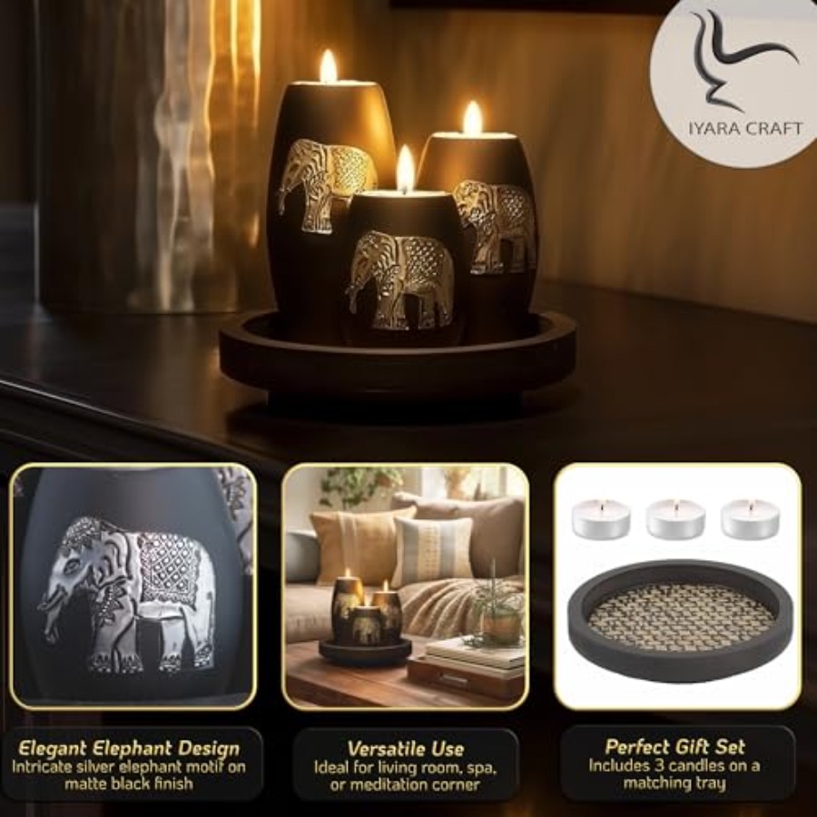 Elephant Candle Holder Set 3 H - Holiday Candle Set บทวิจารณ์และราคา