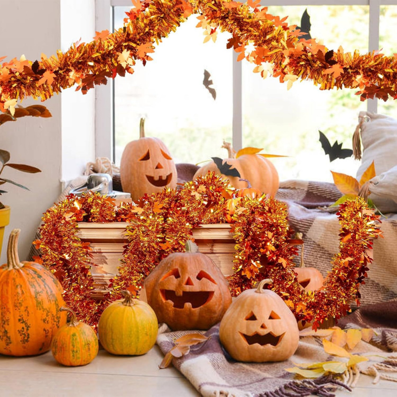 2pcs Thanksgiving Fall Maple L - Tinsel Garland Decoration บทวิจารณ์และราคา