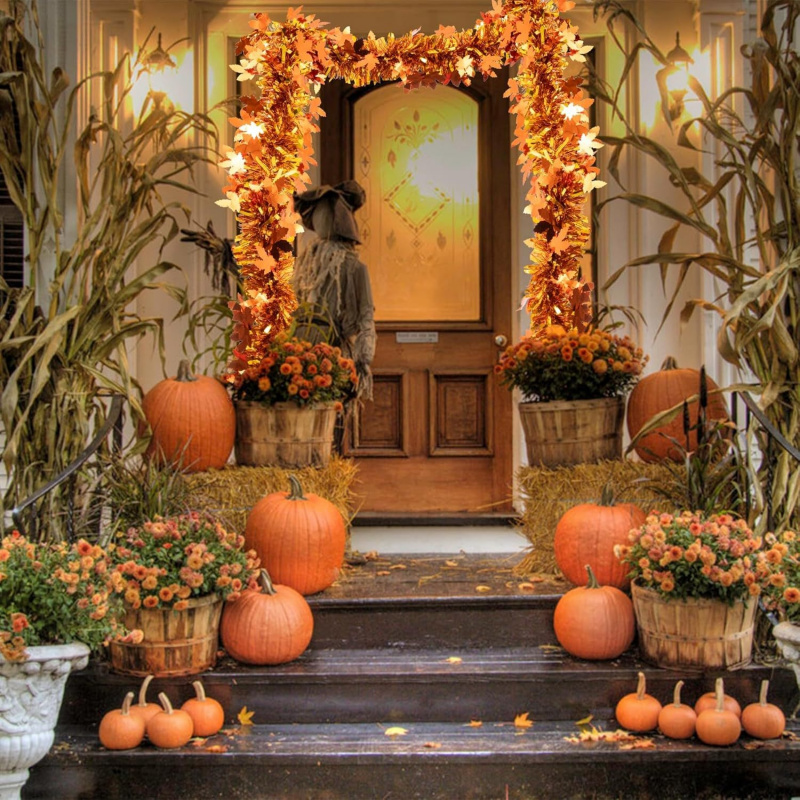 2pcs Thanksgiving Fall Maple L - Tinsel Garland Decoration บทวิจารณ์และราคา