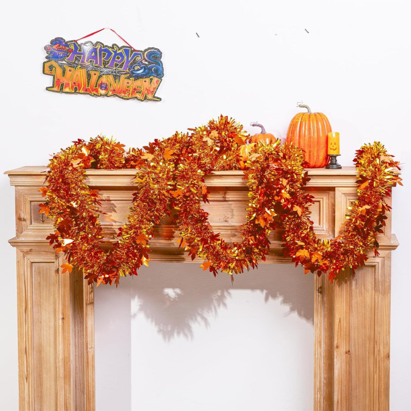 2pcs Thanksgiving Fall Maple L - Tinsel Garland Decoration บทวิจารณ์และราคา