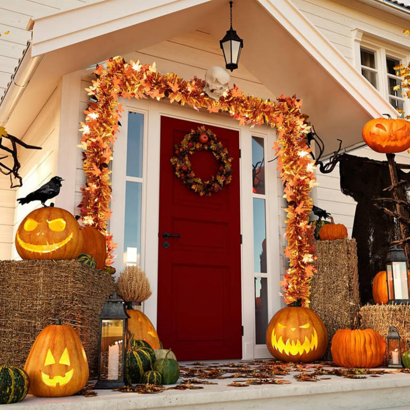 2pcs Thanksgiving Fall Maple L - Tinsel Garland Decoration บทวิจารณ์และราคา