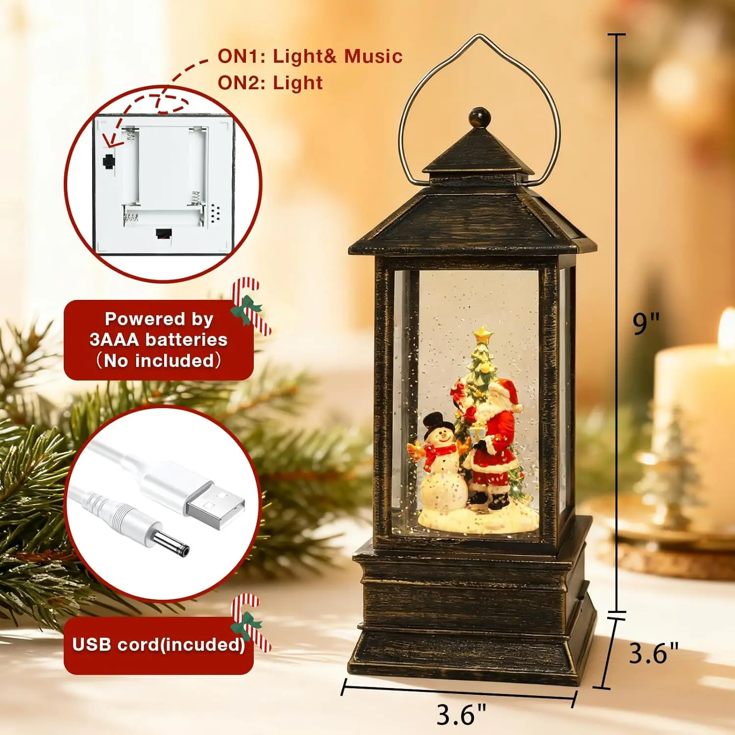 Christmas Snow Globe Lantern w - Snow Globe Musical บทวิจารณ์และราคา