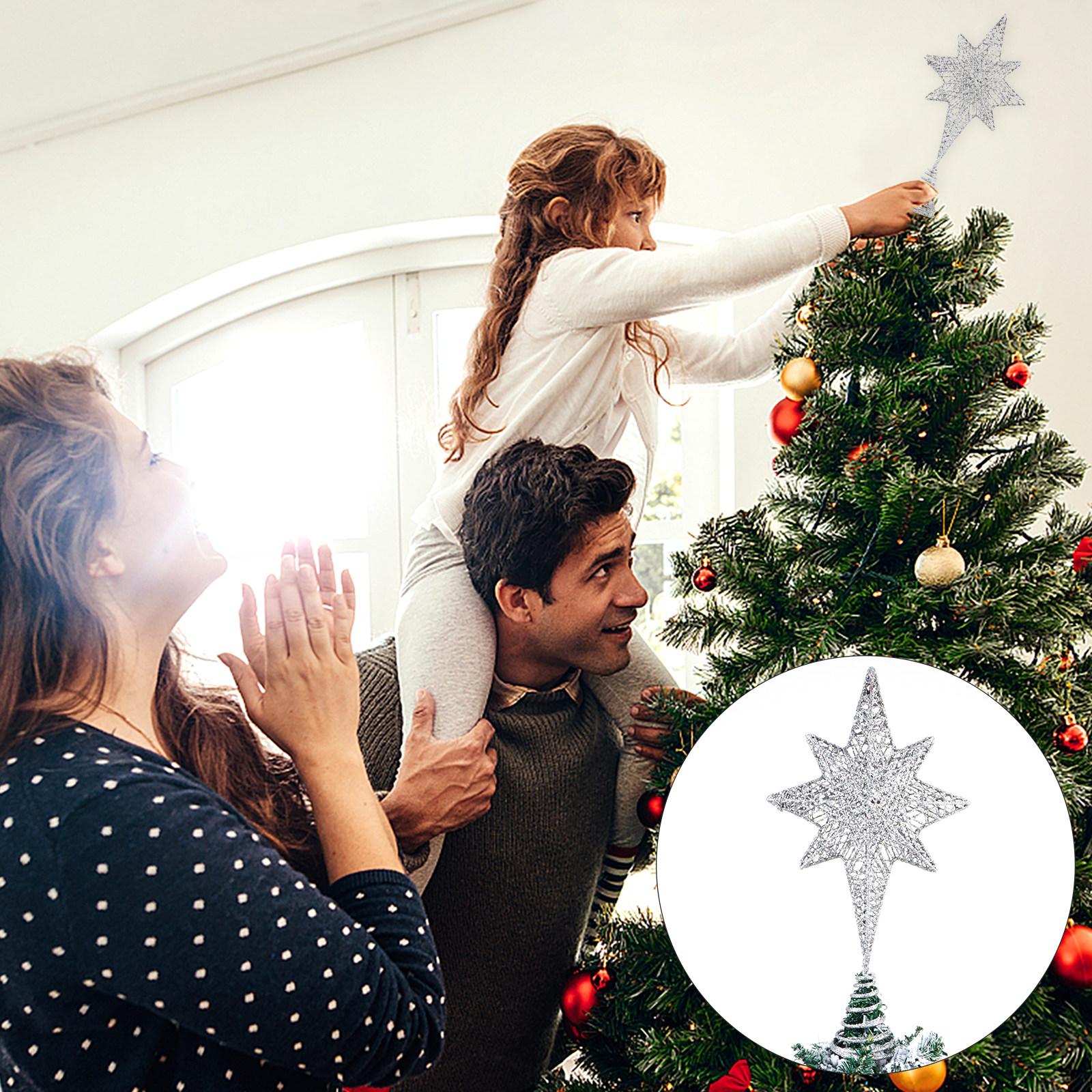 1Pcs Glittering Gold-Toned Eig - Star Tree Topper บทวิจารณ์และราคา