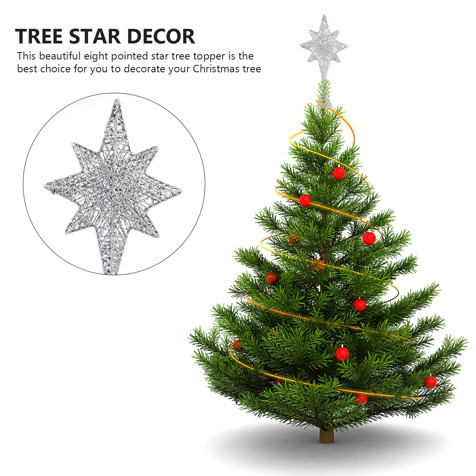 1Pcs Glittering Gold-Toned Eig - Star Tree Topper บทวิจารณ์และราคา