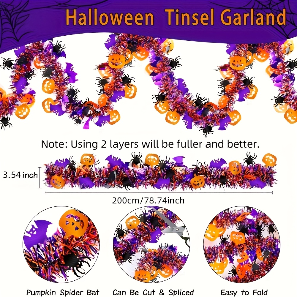 2Pcs 2m Halloween Tinsel Garla - Tinsel Garland Decoration บทวิจารณ์และราคา