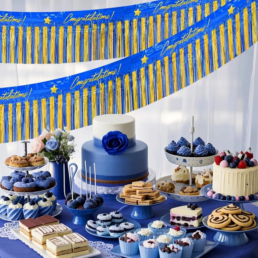 3Pcs Blue Gold Foil Fringe Gar - Tinsel Garland Decoration บทวิจารณ์และราคา
