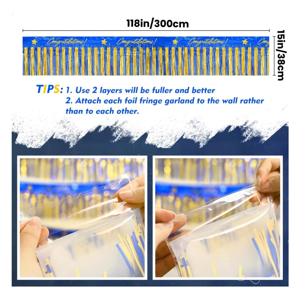 3Pcs Blue Gold Foil Fringe Gar - Tinsel Garland Decoration บทวิจารณ์และราคา