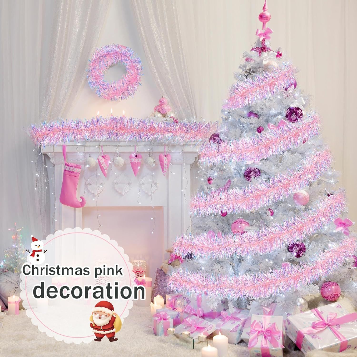 1-10PCS Pink Tinsel Garland Sh - Tinsel Garland Decoration บทวิจารณ์และราคา