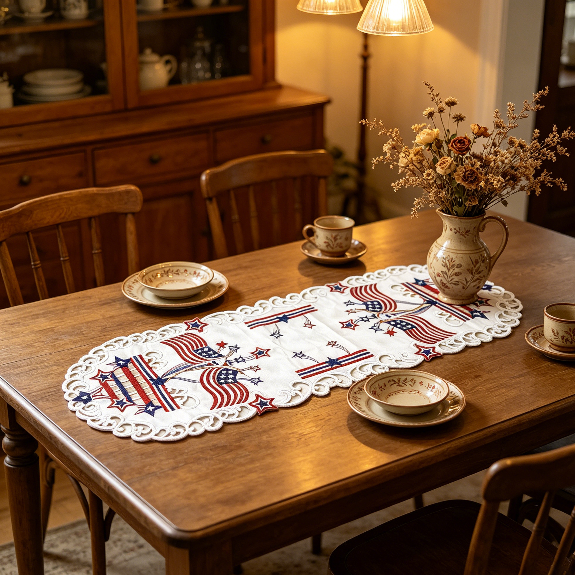 USA Independence Day Flag Embr - Christmas Table Runner บทวิจารณ์และราคา