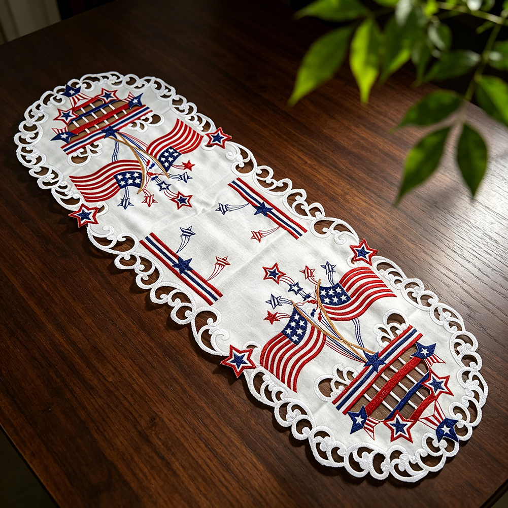 USA Independence Day Flag Embr - Christmas Table Runner บทวิจารณ์และราคา