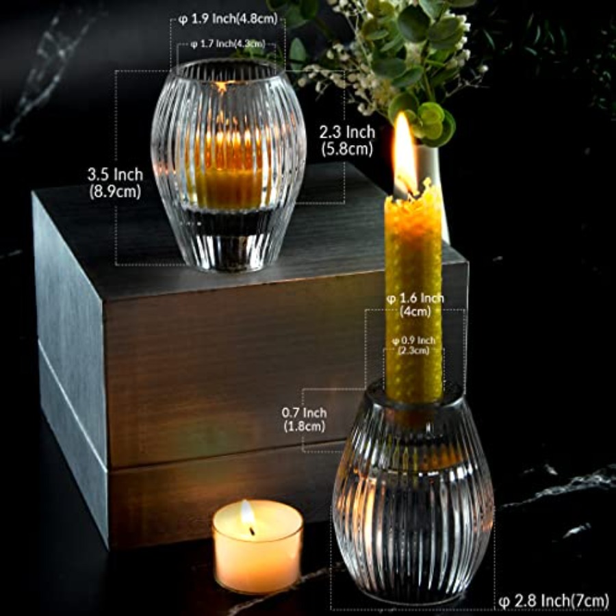 Ribbed Glass Taper Candle Hold - Holiday Candle Set บทวิจารณ์และราคา