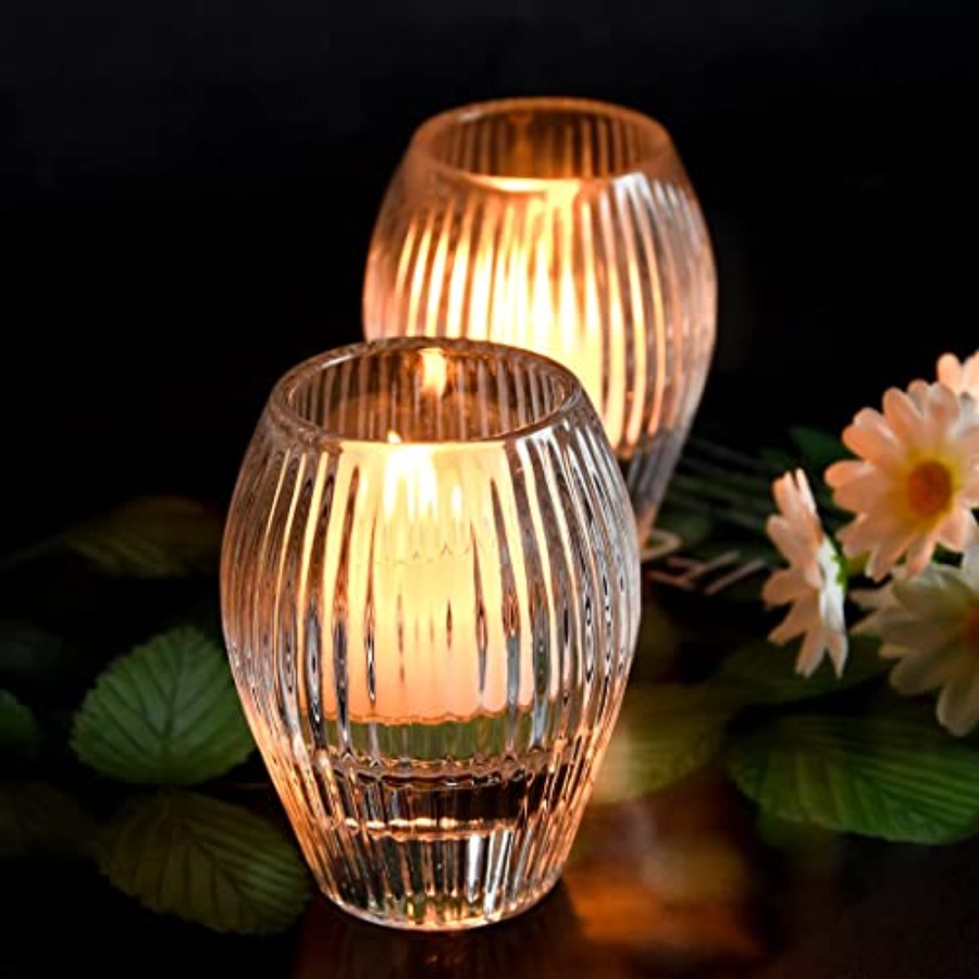 Ribbed Glass Taper Candle Hold - Holiday Candle Set บทวิจารณ์และราคา